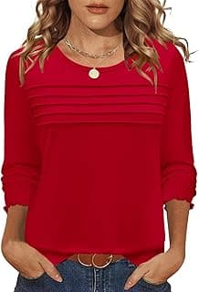 Women Tops Long Sleeve Blouses Dressy Casual Crewneck Pleated Tunic Shirts 2026 Loose Fashion Clothes