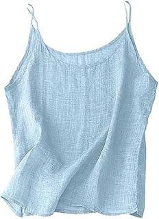 Cotton Linen Tank Tops for Women 2025 Summer Sleeveless Spaghetti Strap Tees Casual Loose Soild Color Tunic Shirts