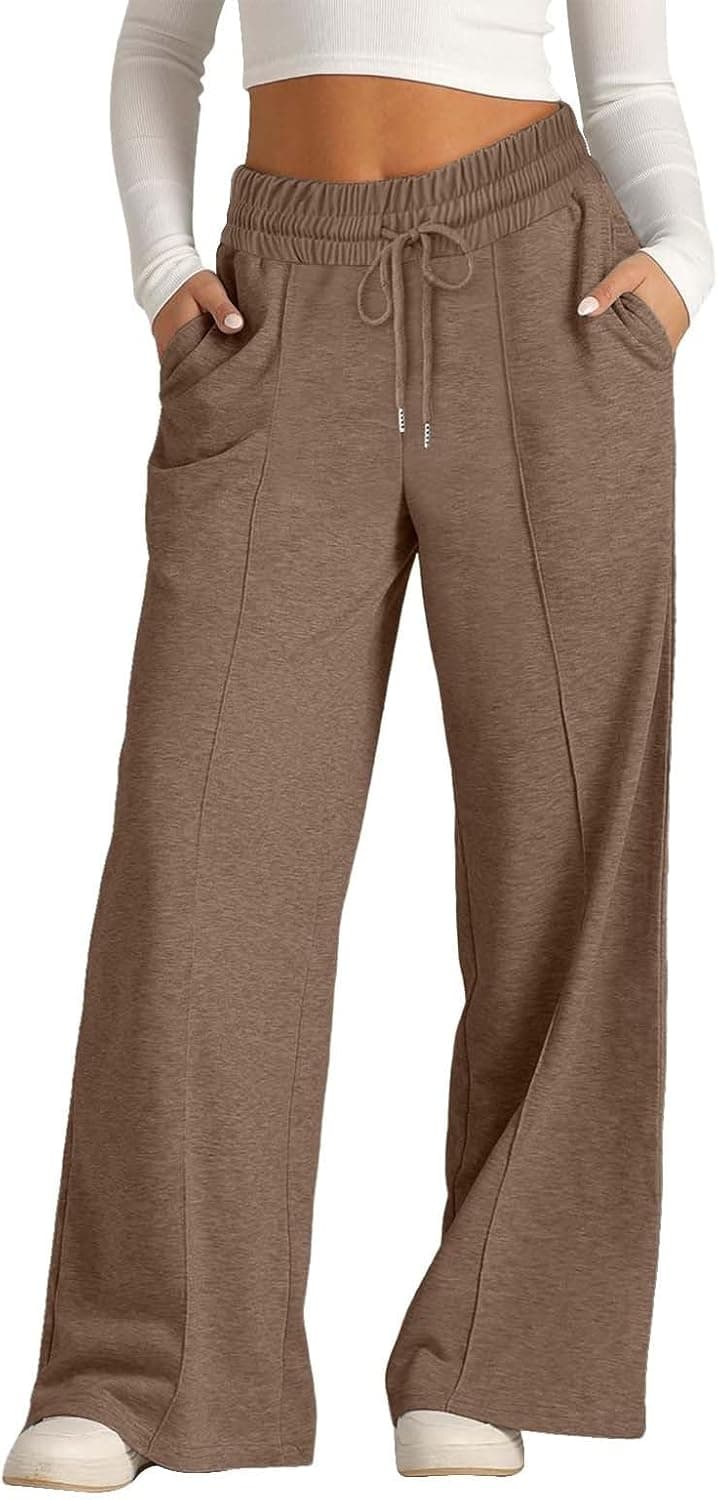 Nantdog Sweatpant for Women 2025 Straight Drawstring Elastic Fleece Comfy Joggers Palazzo Pants with Pockets Trousers