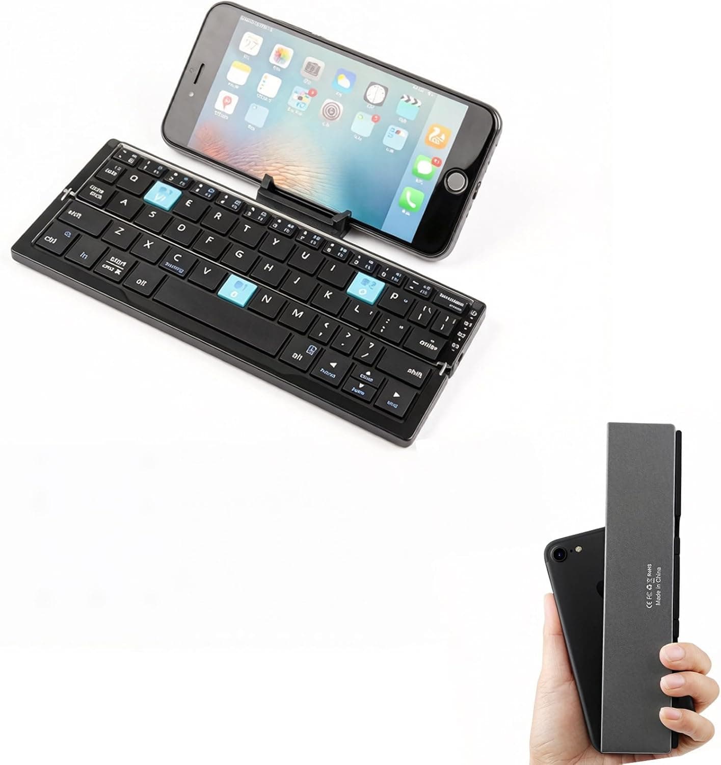 Mini Bluetooth Keyboard, Foldable Wireless Keyboard for Pad and Phone, Portable Travel Keyboard for Indoor and Outdoor Use, Black