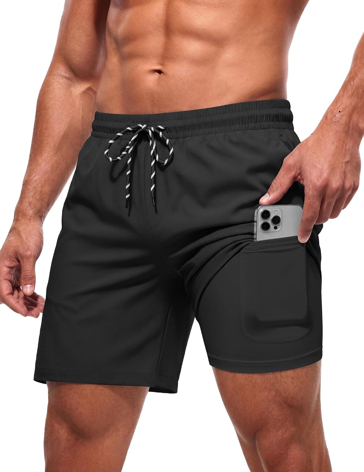 COOFANDY 2 in 1 Mens Swim Trunks 7 Inch Quick Dry Board Shorts Beach Swim Shorts Bathing Suit with Compression Liner
