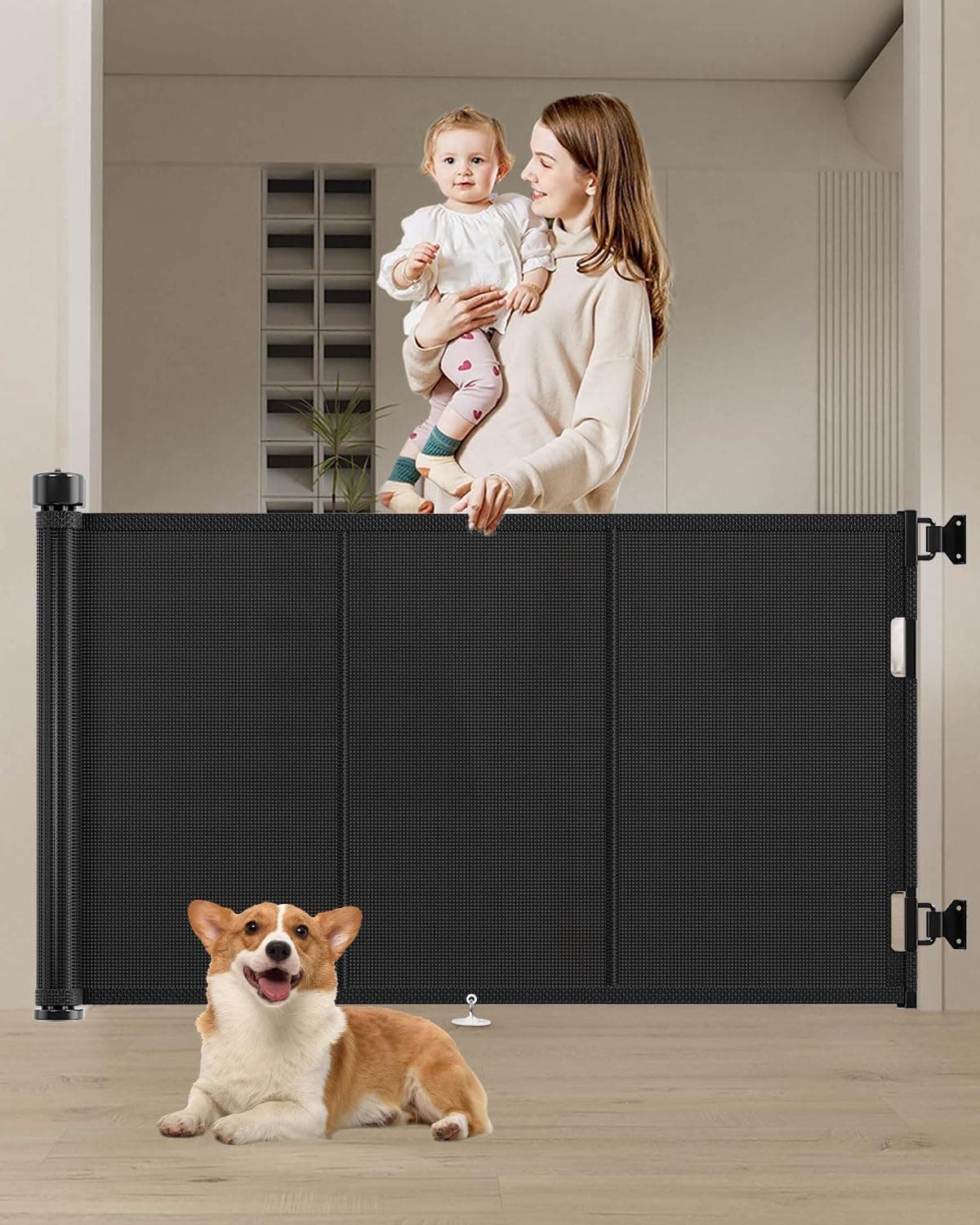 Miumoon 71 inch Retractable Baby Gates 34 inch Tall, Retractable Gate with Reinforced Strip Design to Prevent Crawling Through, 6 FT Retractable Dog Gate for Stairs, Doorways, Hallways, Indoor/Outdoor