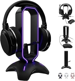 Tilted Nation Gaming Headset Stand | RGB Headphone Stand for Desk with Mouse Bungee and USB Hub (Cool and Clean Setup) Gaming Headset Holder - Perfect Gamer Gift Accessory