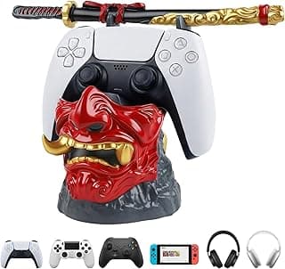 Gaming Controller Holder Stand Accessories: Samurai Warrior Mask Stand for PS5 Xbox Switch & Headsets, Resin Multi-Device Gaming Stand Desktop Organizer & Unique Gamer Gift