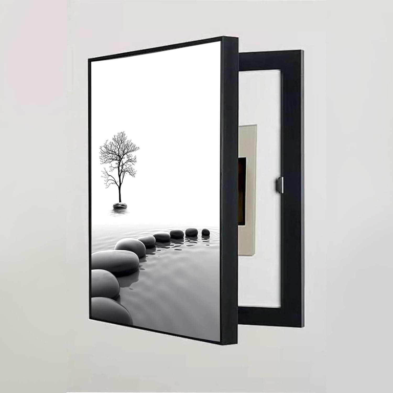 Hidden Circuit Breaker Box Cover Decorative, Fuse Box Covers Cabinet, Electrical Panel Cover Decoration, Wall Mounted Decorative Painting for Living Room Home Office(White,15.7 * 19.7in)