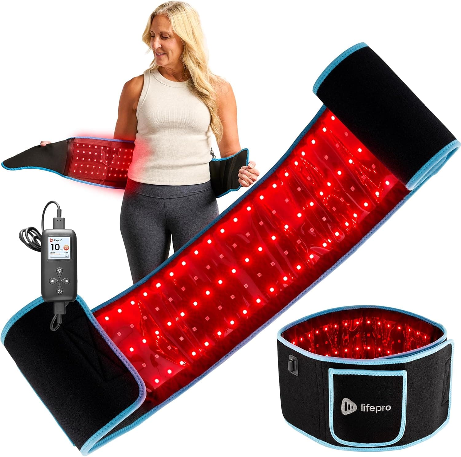 Lifepro Red Light Therapy Belt โ Infrared Red Light Therapy for Body, Back Pain and Shoulder - 660nm & 850nm Near Infrared Heating Pad โ Adjustable & Portable for Wellness & Relaxation