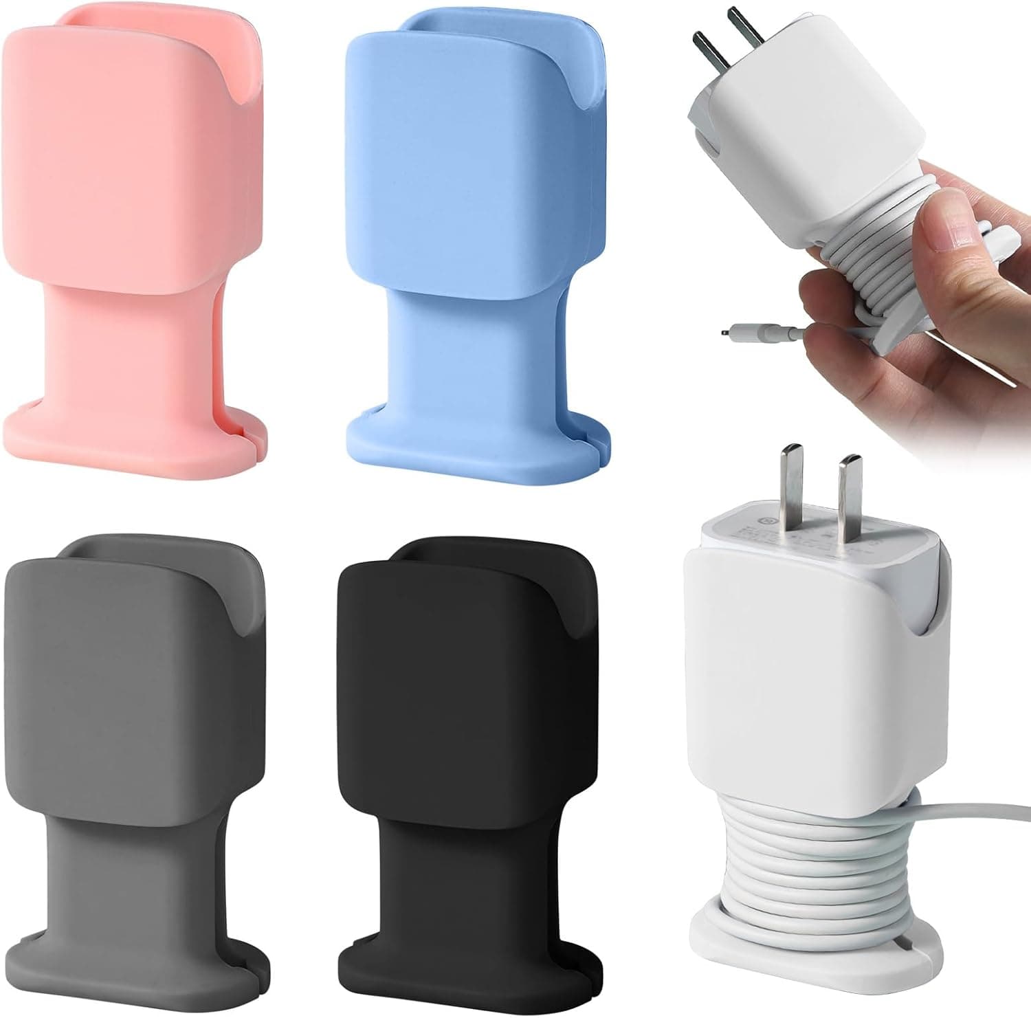 Generic 2-in-1 Silicone Charger Protector & Cord Wrap, 4-Pack, Black