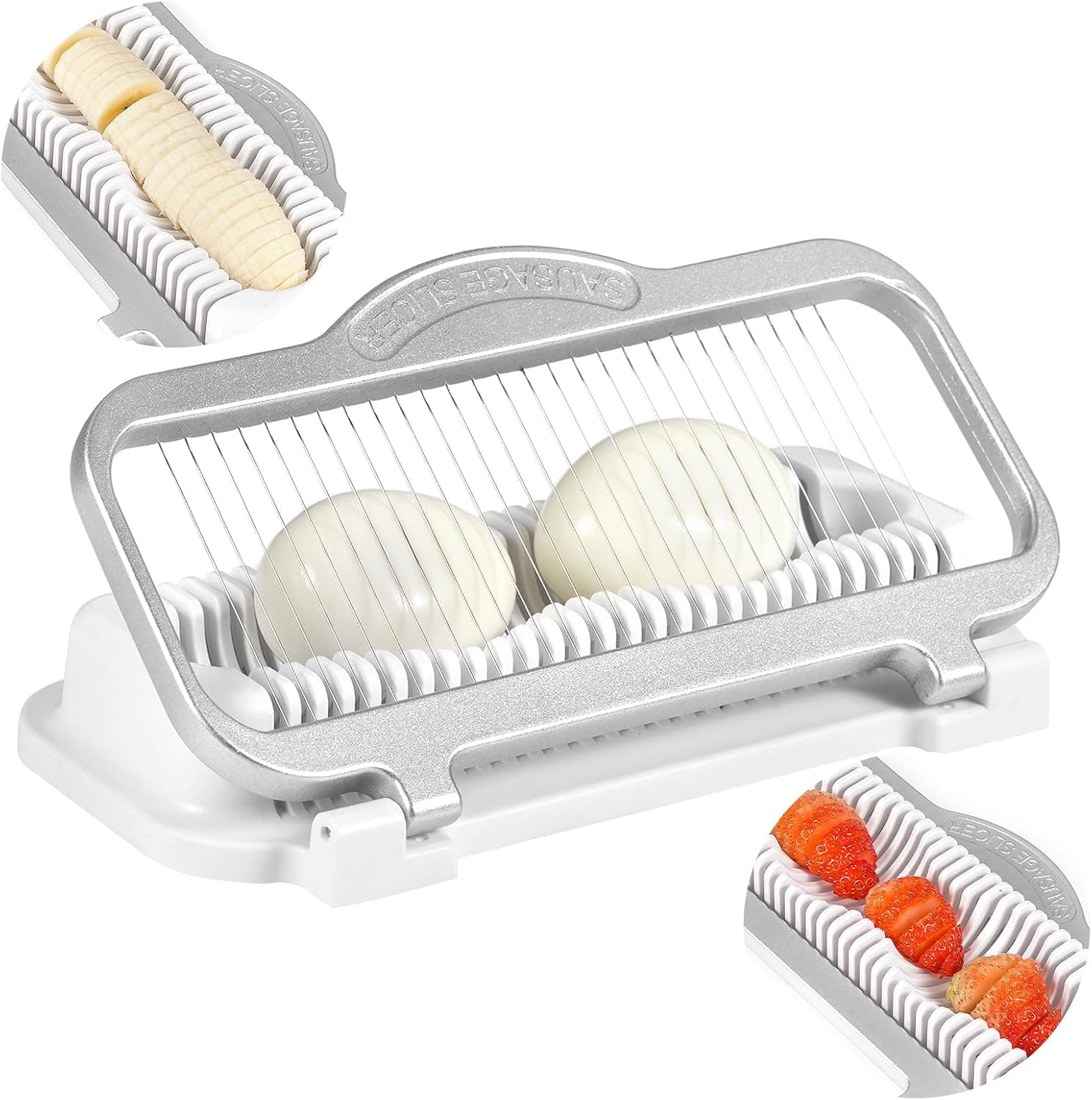 Larger Egg Slicer for Hard Boiled Eggs Banana Slicer, Aluminium & Stainless Steel Wires Strawberry slicer Multipurpose Heavy Duty Dishwasher Safe Banana Cutter slicer