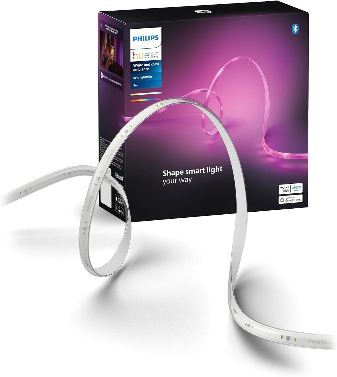 PHILIPS Hue Indoor 10 Ft Smart RGBWW LED Solo Lightstrip Base Kit, 1 Pack, Control with Hue App, LED Strip Lights Compatible with Alexa, Google Assistant and Apple HomeKit