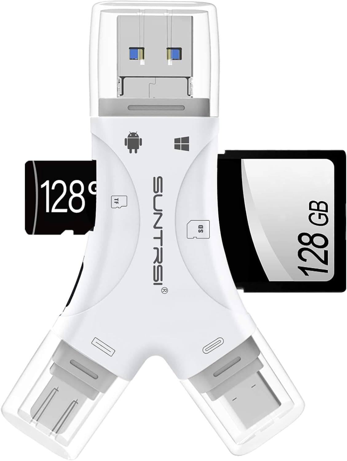 SD Card Reader for iPhone/ipad/Android/Mac/Computer/Camera,4 in1 Micro SD Card Reader Trail Camera Viewer, Portable Memory Card Reader SD Card Adapter for SD and TF Cards(White)