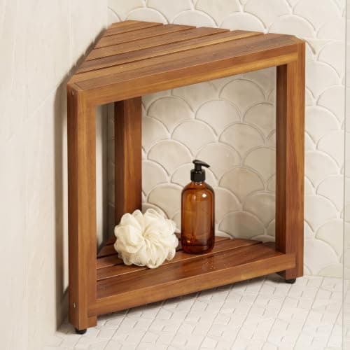 BLUEWEST 16.5 Inch Corner Shower Stool for Shaving Legs with Storage Shelf