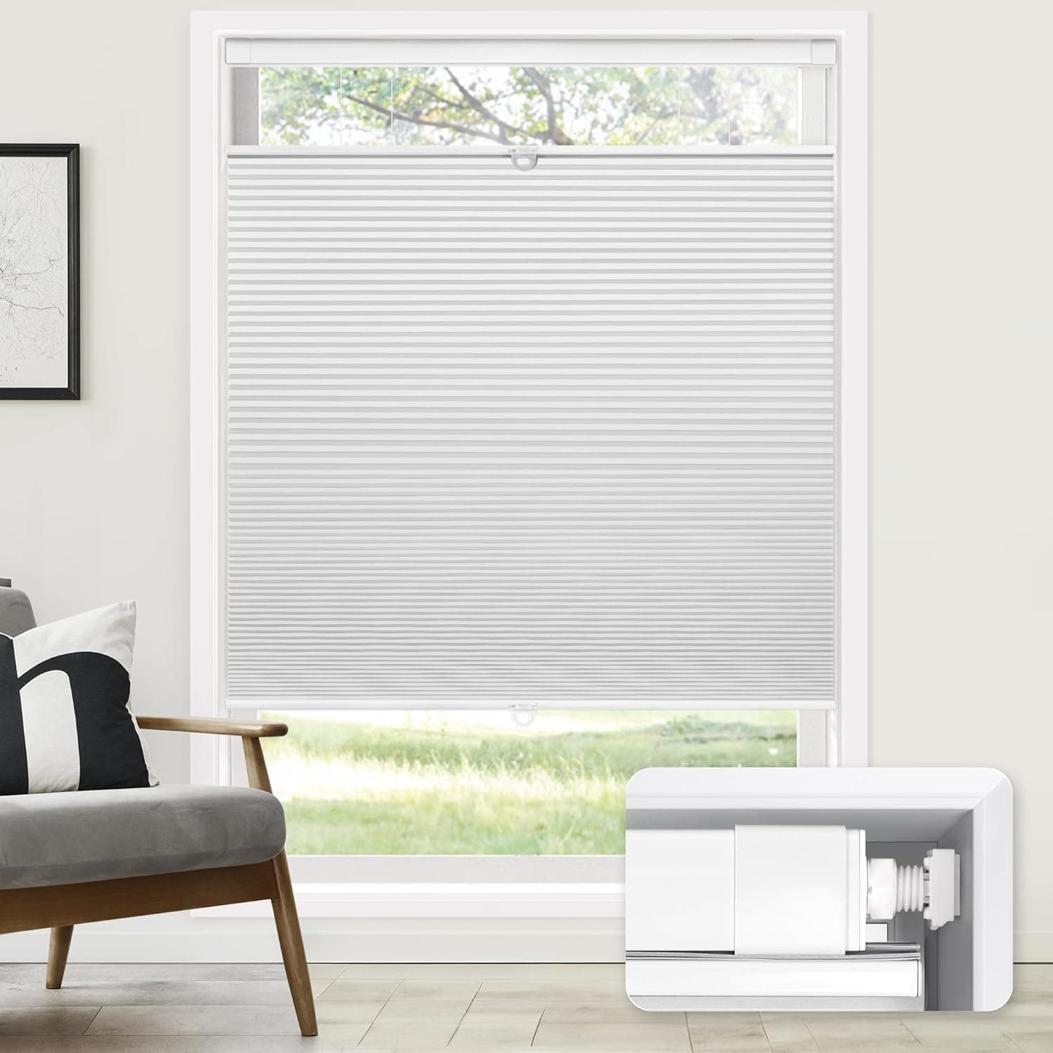 LazBlinds No Drill Cordless Cellular Shades, 35" W x 64" H, White | Top Down Bottom Up (TDBU) Honeycomb Shades for Home, Blackout Light Blocking Thermal Insulation Blinds for Windows