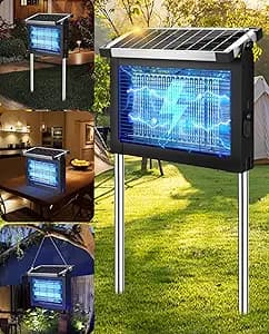 Solar Bug Zapper 4500V, Waterproof Mosquito Zapper Fly Traps Outdoor Patio | Auto Mode, Portable/Cordless/Rechargeable/Stake/Hang Design, 1 Acre Coverage, Dual LEDs, Patio Yard Camping Garden Pool Ideal
