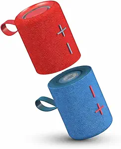 Stromberg Twin 2-in-1 Mini Portable Bluetooth Speaker, 10W (5W per Speaker), 11-Hour Playtime, Magnetic, Sky Blue and Red