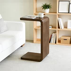 Lefedrasticity C Shaped End Table for Couch,Wooden C Table for Sofa,Walnut