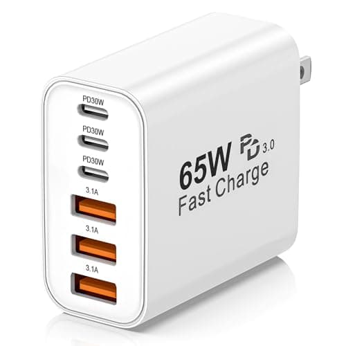 USB C Charger Block,65W 6-Port Multi Device Fast Charger PD QC Wall Adapter