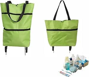 Btolin 2-in-1 Foldable Shopping Cart with Wheels,Waterproof & Sturdy Grocery Bag Hand Truck, Collapsible Portable Rolling Tote for Supermarket,Laundry,Travel,33 lbs Capacity,Waterproof Oxford Fabric