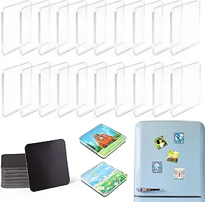 20 Pcs DIY Fridge Magnet Kit - Square Clear Acrylic Magnetic Set with Adhesive Backing for Photo,Crafts,Office,Classroom,Cabinets,Kitchen,2 Inch