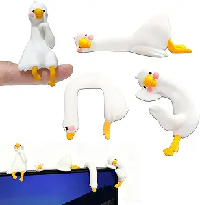 4-Pack Resin Goose Figurines Decor for Computer Monitor, Funny Mini Goose Figurine for Office Desk, Car Dashboard, TV, Photo Frame, Treehouse, Garde Decorations, Gifts for Women/Men